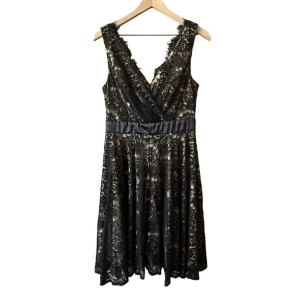 Women's 10 Betsy & Adam Black Lace Fit and Flare Midi Dress - Picture 1 of 7